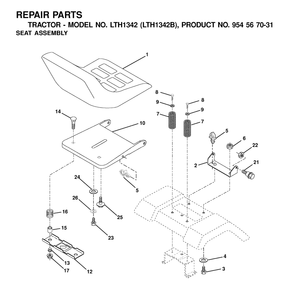 Seat Diagram and Parts List for LTH1342 (954567031-B)(2000-12) Husqvarna Lawn Tractor