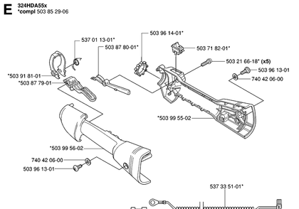 Handle And Controls Diagram and Parts List for 324HDA55 (X-SERIES)(20053600001-Current) Husqvarna Hedge Trimmer