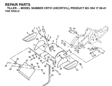 Tine Shield Diagram and Parts List for CRT51 (HECRT51L)(2003-01) Husqvarna Cultivator