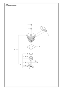 Cylinder Piston Diagram and Parts List for 122R  Husqvarna Brush Cutter