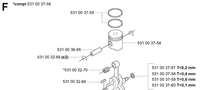 Piston And Crankshaft 2 Diagram and Parts List for 165BT 20053300001-Current Husqvarna Leaf Blower / Vacuum