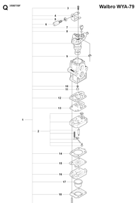 Carburetor Details Diagram and Parts List for 350BT 20090900001-20170600000 Husqvarna Leaf Blower / Vacuum