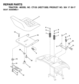 Seat Diagram and Parts List for CT130 (954170017-B)(2000-02) Husqvarna Lawn Tractor