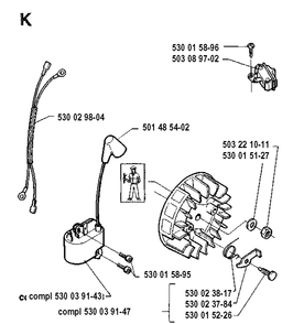 Ignition System Diagram and Parts List for 41 19912200001-19941800000 Husqvarna Chainsaw