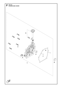 Crankcase Cover Diagram and Parts List for HH212 598609601, 598609602, 598609603 Husqvarna Engine