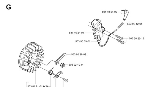Ignition System Diagram and Parts List for 338XPT 20043100001-20051000000 Husqvarna Chainsaw