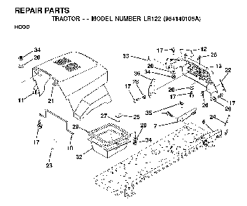 Hood Diagram and Parts List for LR122 (954140105A)(1999-09) Husqvarna Lawn Tractor