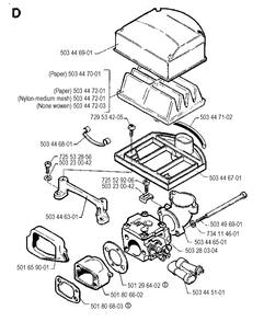 Carburetor And Air Filter Diagram and Parts List for 268 19901800001-19910500000 Husqvarna Chainsaw