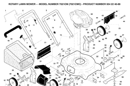 Product Complete Diagram and Parts List for 7021CM (954224088)(2004-09) Husqvarna Lawn Mower