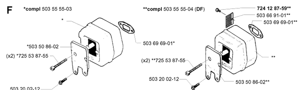 Muffler Diagram and Parts List for 262XP 19992300001-Current Husqvarna Chainsaw