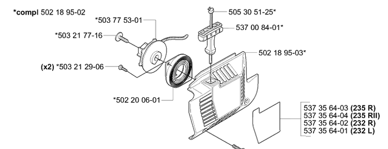 Starter Diagram and Parts List for 232L 2006-04 Husqvarna Trimmer