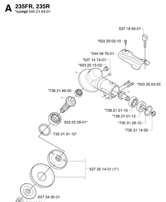 Bevel Gear Diagram and Parts List for 235R  Husqvarna Brush Cutter