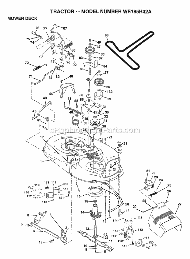 Mower Deck Diagram and Parts List for WE185H42A 1997 Husqvarna Lawn Tractor