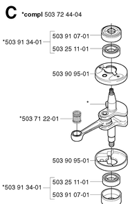 Crankshaft Diagram and Parts List for 225H75 20022200001-Current Husqvarna Hedge Trimmer