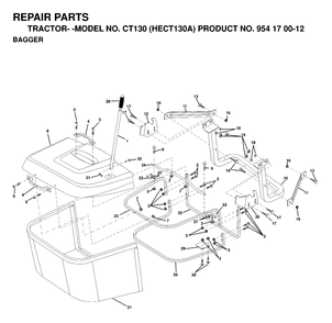 Bagger Diagram and Parts List for CT130 (954170012-A)(1999-03) Husqvarna Lawn Tractor