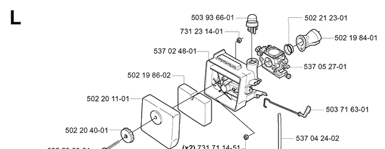 Carburetor And Air Filter Diagram and Parts List for 232L 20060100001-20070100000 Husqvarna Edger