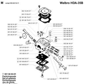 Carburetor Details Diagram and Parts List for 254 19980900001-19992300000 Husqvarna Chainsaw