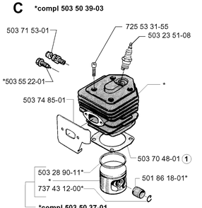 Cylinder Piston Diagram and Parts List for 254 19980900001-19992300000 Husqvarna Chainsaw