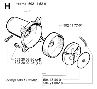 Clutch Diagram and Parts List for 240 20010100001 & Above Husqvarna Trimmer