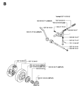 Clutch And Oil Pump Diagram and Parts List for 359 20070900001-Current Husqvarna Chainsaw