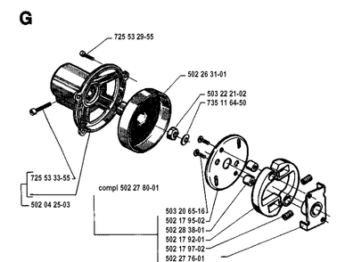 Clutch Diagram and Parts List for 250RX 19944000001-19954000000 Husqvarna Brush Cutter