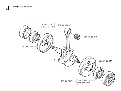Crankshaft Diagram and Parts List for 325E 20020900001-Current Husqvarna Edger