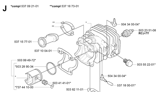 Cylinder Piston Diagram and Parts List for 334T 20060100001-20063600000 Husqvarna Chainsaw