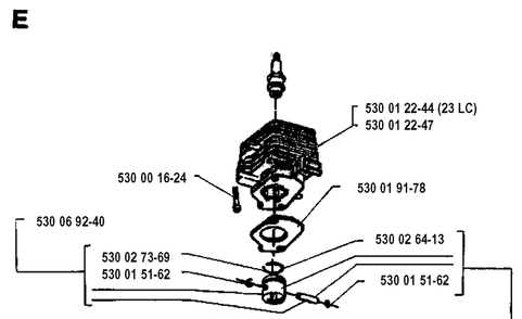 Cylinder Piston Diagram and Parts List for 26LC 19931800001-Current Husqvarna Edger