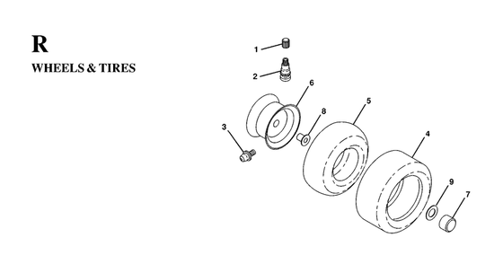 Wheels And Tires Diagram and Parts List for LT125 (954170002-A)(1997-03) Husqvarna Lawn Tractor
