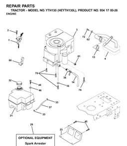 Engine And Cutting Equipment Diagram and Parts List for YTH130 (HEYTH130L)(2001-09) Husqvarna Lawn Tractor