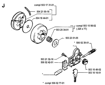 Clutch And Oil Pump Diagram and Parts List for 45 19902200001-19912200000 Husqvarna Chainsaw