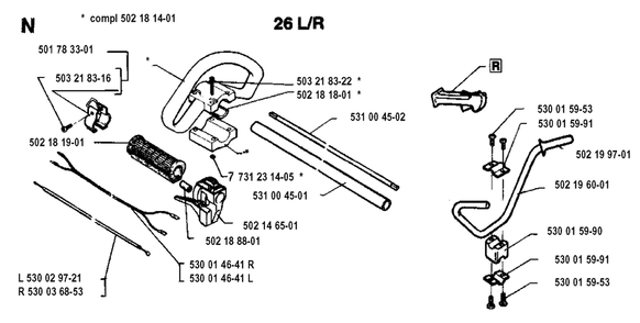 Handle And Controls Diagram and Parts List for 23LC 19931800001 & Above Husqvarna Trimmer