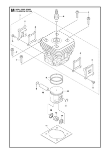 Cylinder Piston Diagram and Parts List for 553RS  Husqvarna Brush Cutter
