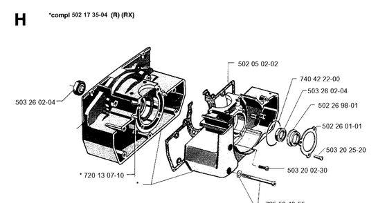 Crankcase Diagram and Parts List for 250RX 19954000001-19973100000 Husqvarna Brush Cutter