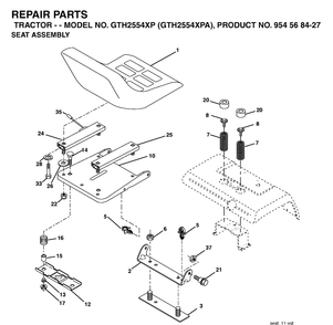 Seat Diagram and Parts List for GTH2554XP-GTH2554XPA 2004-08 Husqvarna Lawn Tractor