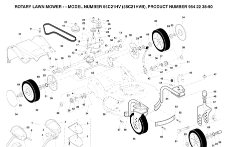 Repair Parts 2 Diagram and Parts List for 55C21HV (954223890)(2004-01) Husqvarna Lawn Mower