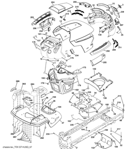 Chassis Diagram and Parts List for YTH23V48 (96043008601)(2010-04) Husqvarna Lawn Mower