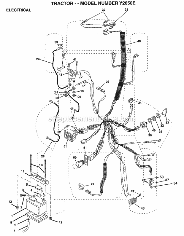 Electrical Diagram and Parts List for Y2050E 1995 Husqvarna Lawn Tractor