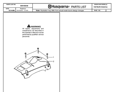 Cover Diagram and Parts List for 142 20064900001-20070100000 Husqvarna Chainsaw