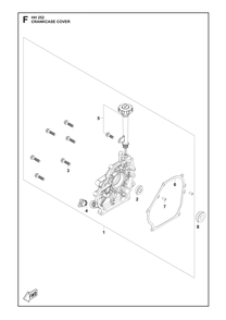 Crankcase Cover Diagram and Parts List for HH252 598610601, 598610602, 598610603 Husqvarna Engine