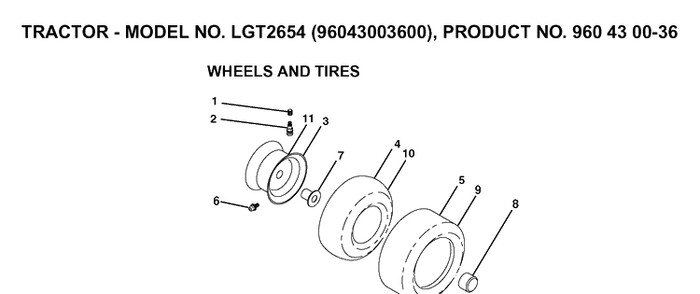 Wheels And Tires Diagram and Parts List for LGT2654 (96043003600)(2006-12) Husqvarna Lawn Tractor