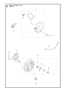 Ignition System Diagram and Parts List for 343F  Husqvarna Brush Cutter
