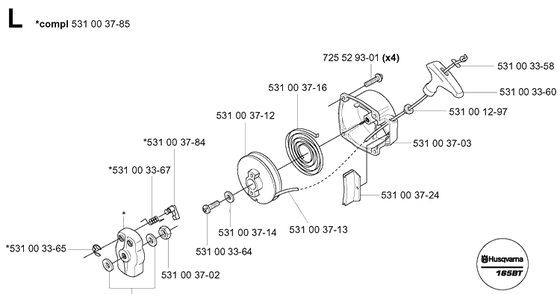 Starter Diagram and Parts List for 165BT 20041800001-Current Husqvarna Leaf Blower / Vacuum