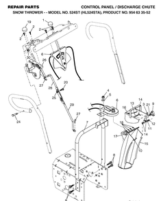Control Panel And Discharge Chute Diagram and Parts List for 524ST (HL524STA)(2004-03) Husqvarna Snow Blower