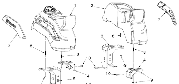 Fuel Tank And Console Diagram and Parts List for Z454 (96798470101)(2020-04) Husqvarna Lawn Mower