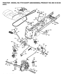 Drive Diagram and Parts List for YTH1542XP (96043000600)(2006-01) Husqvarna Lawn Tractor