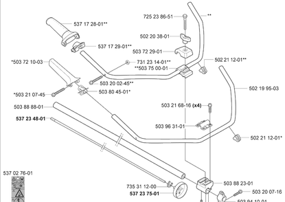 Shaft/Tube/Handle 2 Diagram and Parts List for 325RDX 2005-05 Husqvarna Brush Cutter
