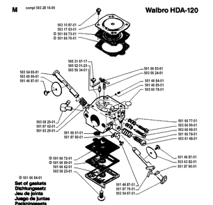 Carburetor Details Diagram and Parts List for 262XP 19942300001-19960100000 Husqvarna Chainsaw
