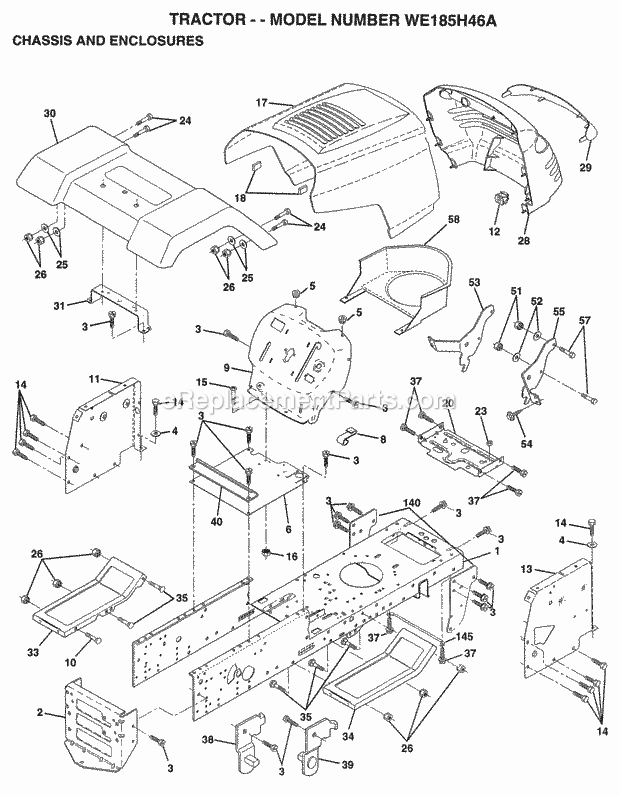 Chassis And Enclosures Diagram and Parts List for WE185H46A 1998 Husqvarna Lawn Tractor