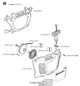 Starter Diagram and Parts List for 351 20012200001-Current Husqvarna Chainsaw
